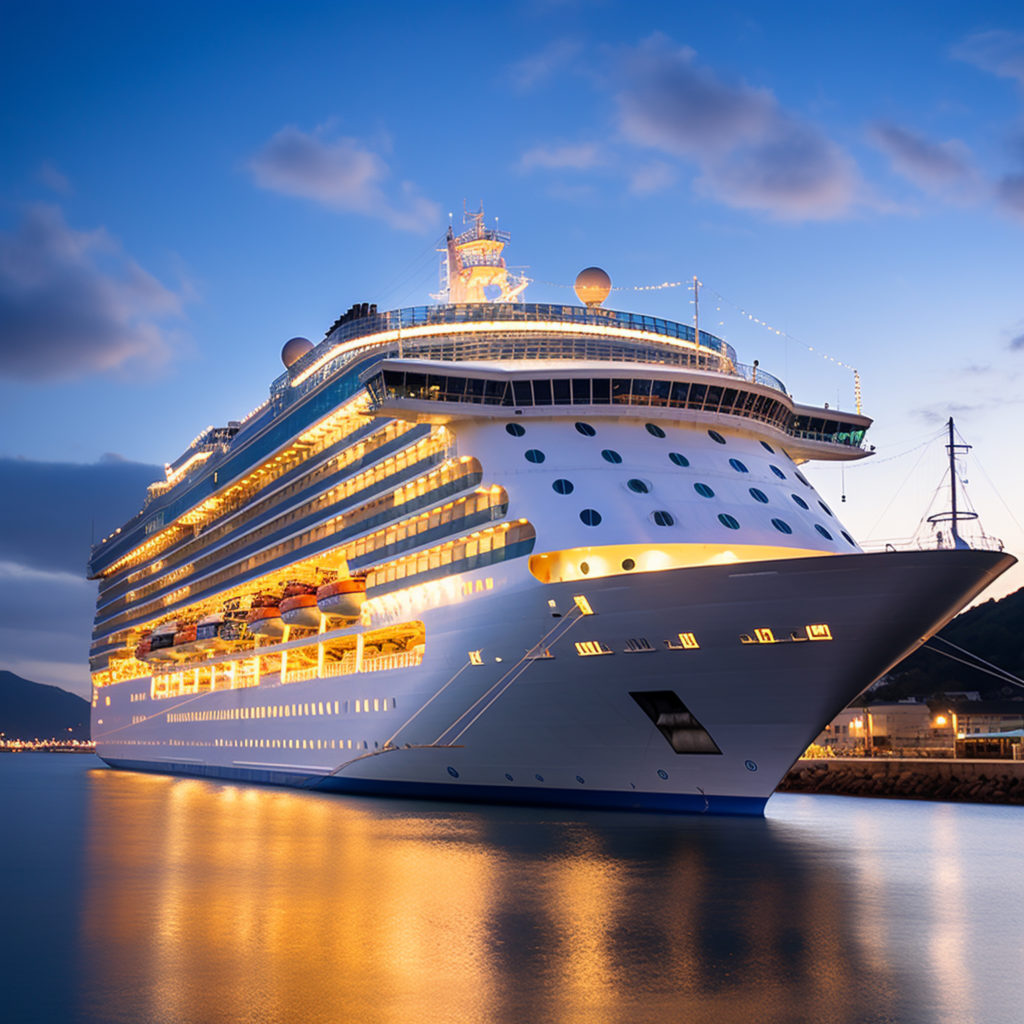 "Imagen de un lujoso barco de Costa Cruceros navegando por aguas cristalinas, con vistas panorámicas de un atardecer en el mar. La imagen refleja la sensación de relajación y aventura que ofrece un crucero, acompañado de un texto promocional que destaca el descuento de hasta un 30% en reservas.