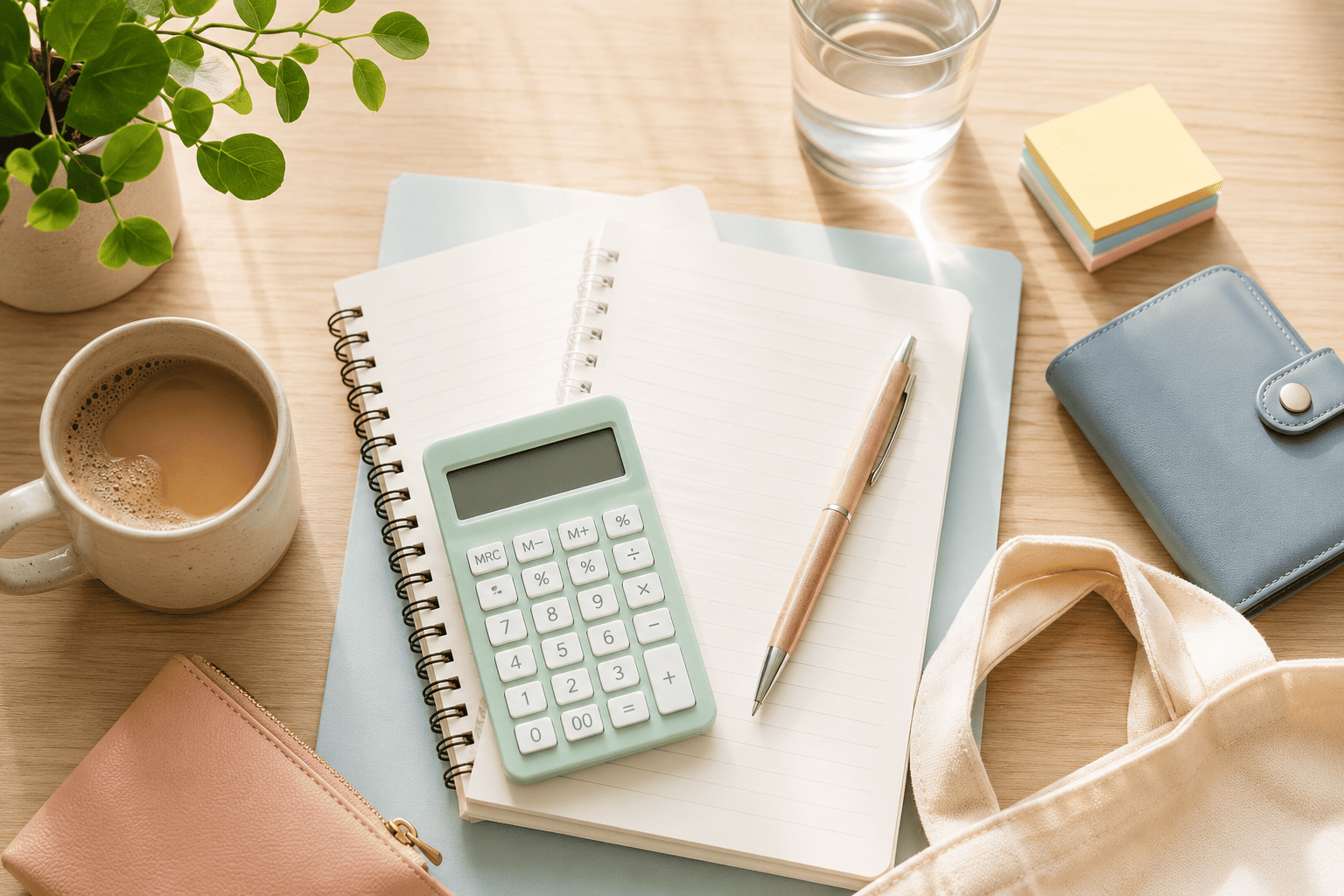 Presupuesto mensual y planificación de gastos con calculadora y agenda