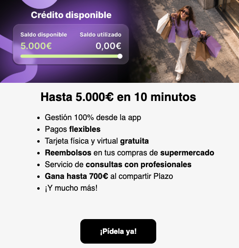 Publicidad Plazo: prepárate para el Black Friday con tu crédito de hata 5000€ 